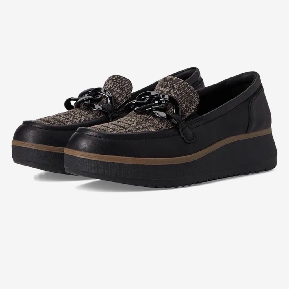 Clarks Zylah May - black and Brown platform wedge Loafers